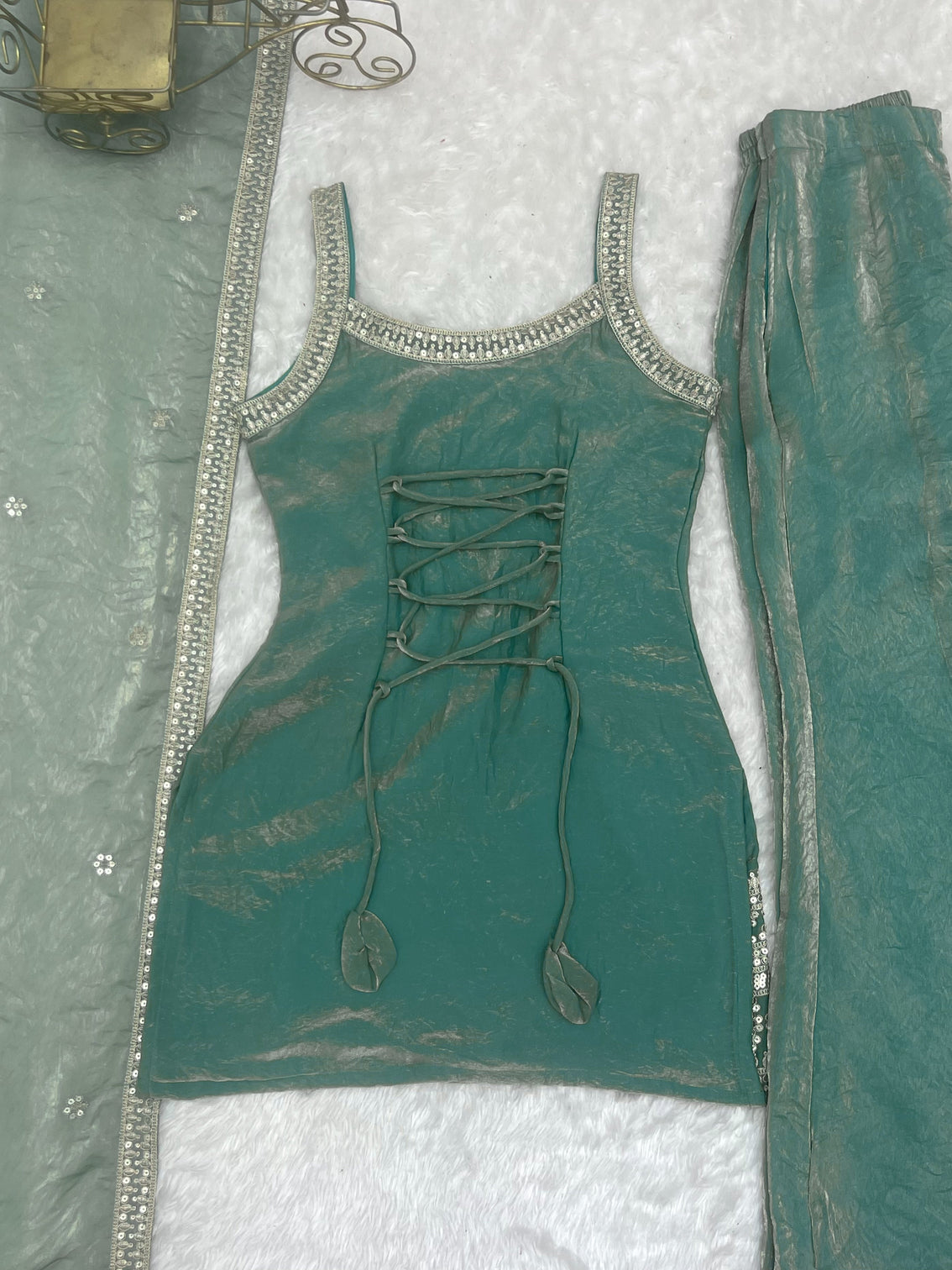 Sea Green Silk Kurta Set with Dupatta