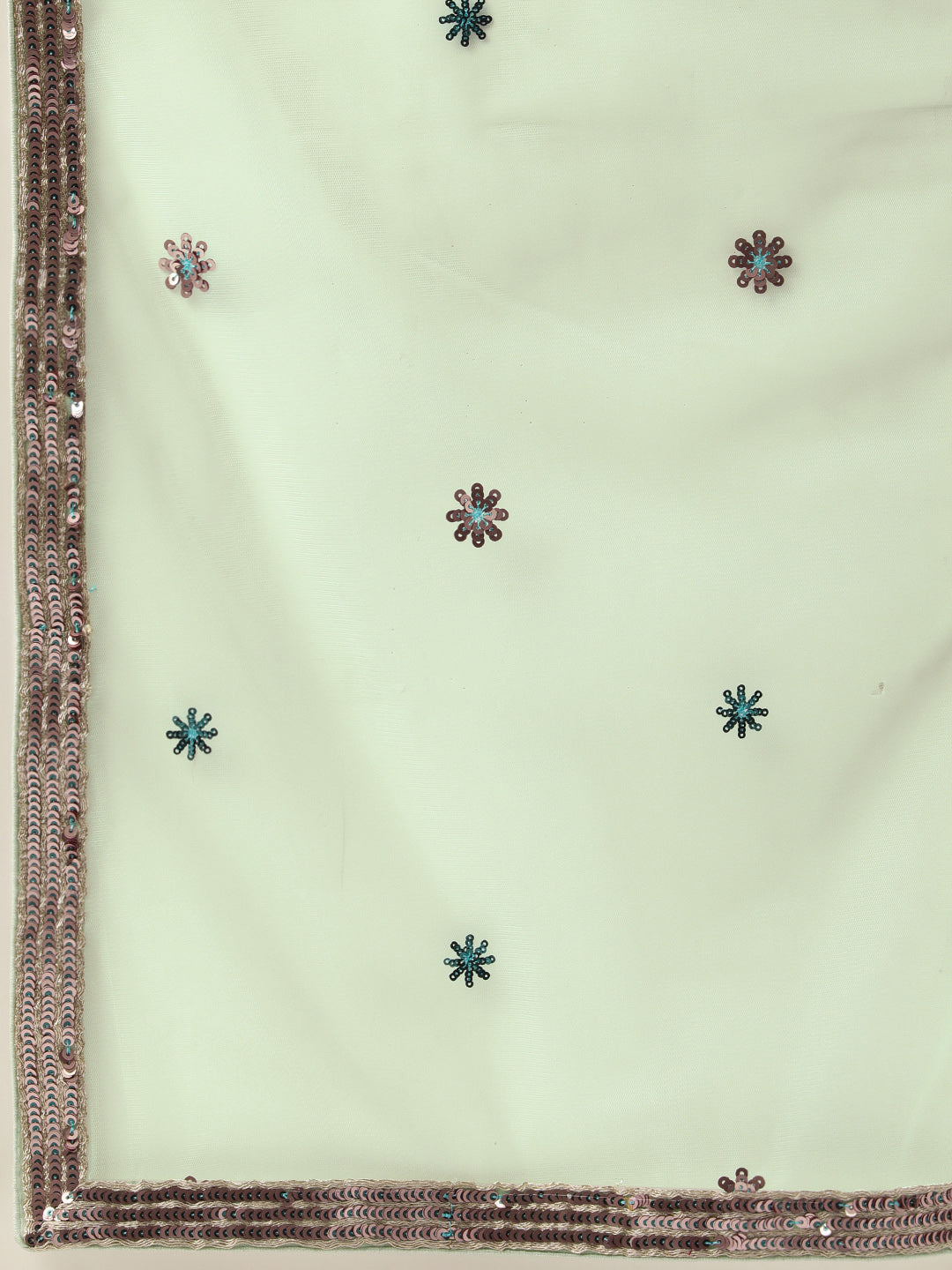 Sea green - Net Sequin Embroidered Semi-Stitched Lehenga