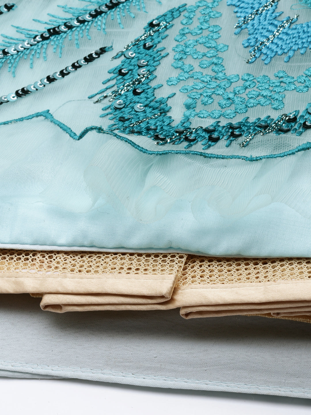 Sea green Net Sequins Embroidered Semi-Stitched Lehenga & Blouse with Dupatta