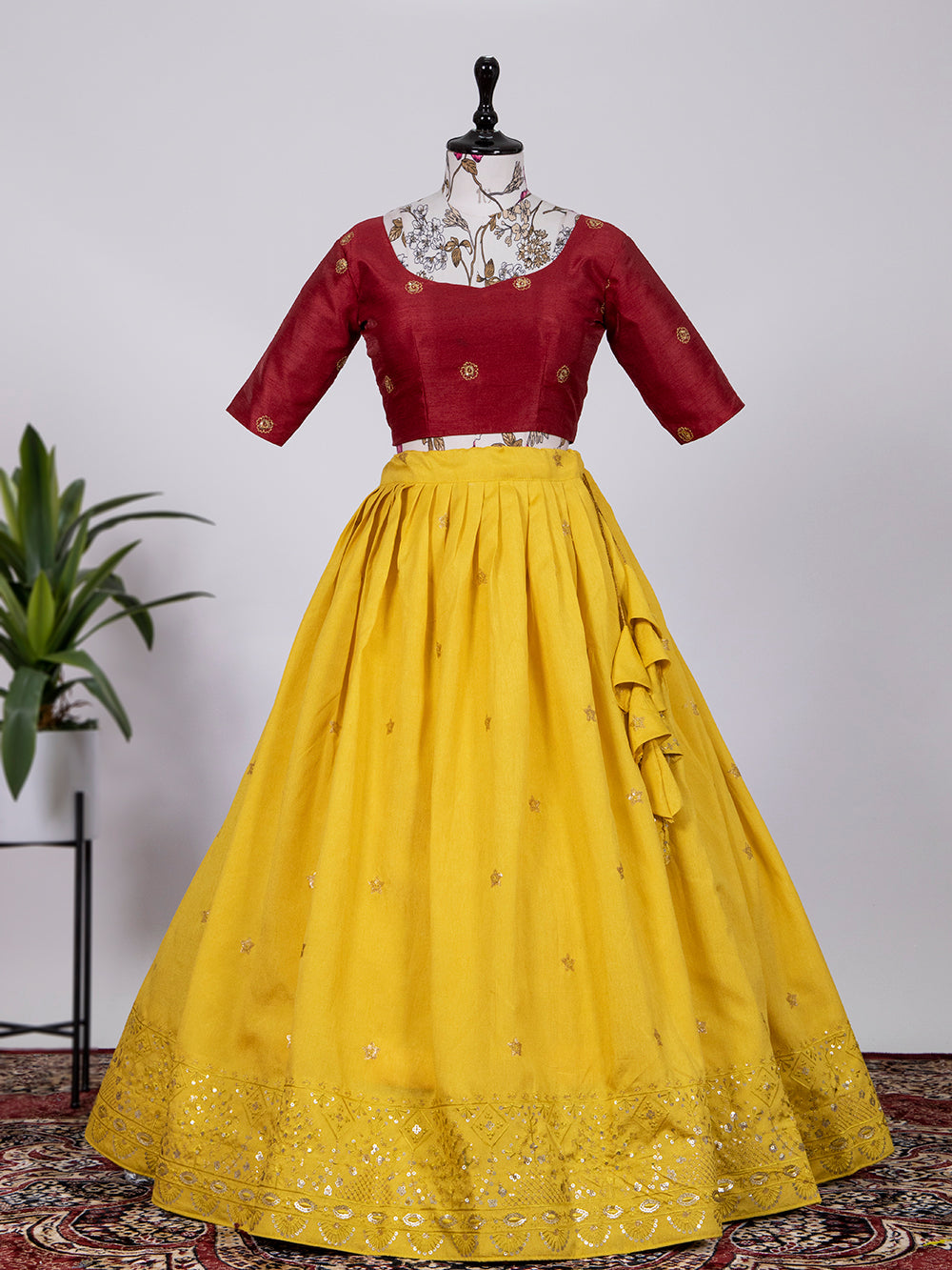 Yellow Color Sequins and Thread Embroidery Work Heavy Banglory Lehenga Choli With Dupatta