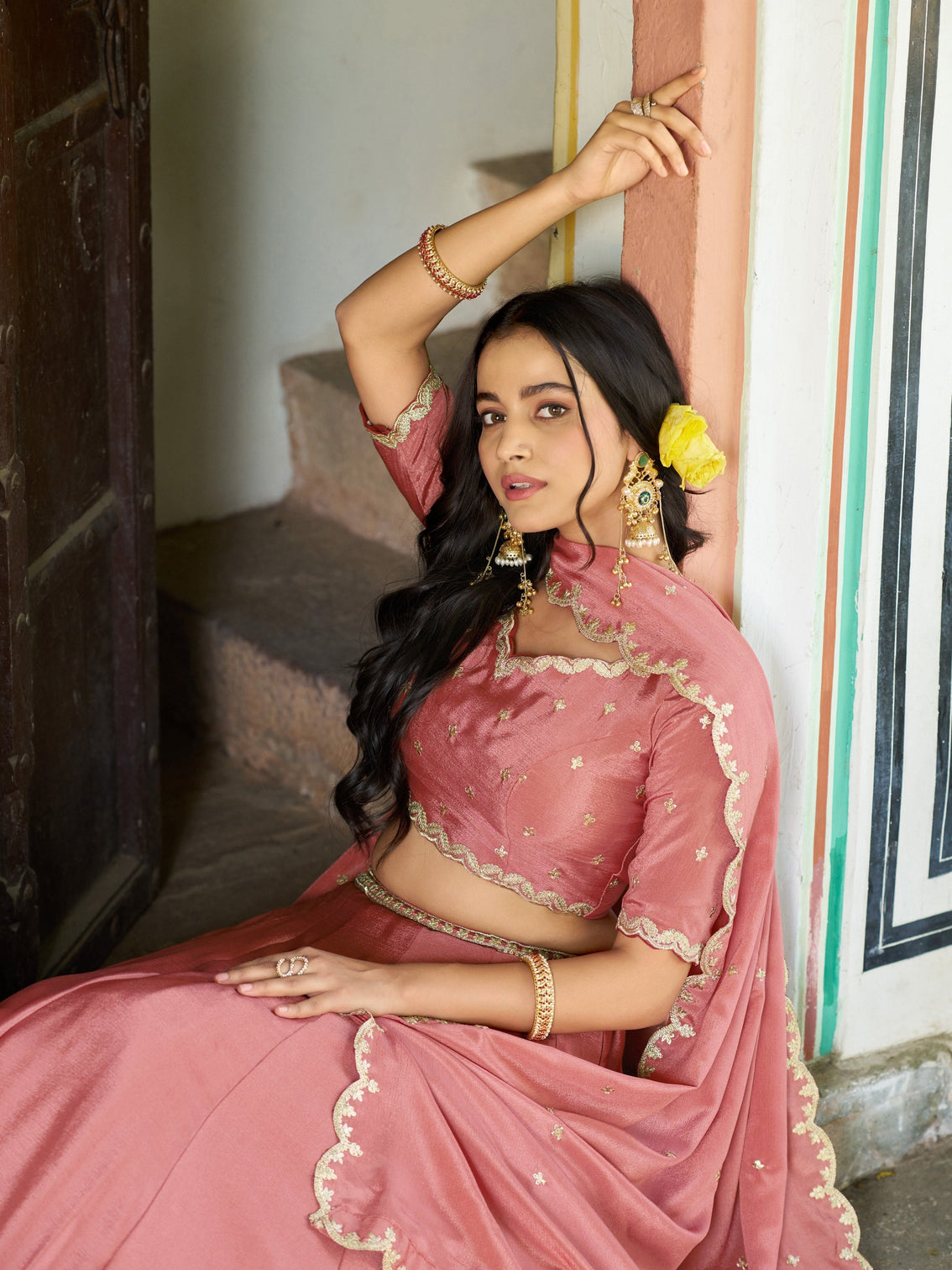 Ethnic wear embroidery chinon lehenga