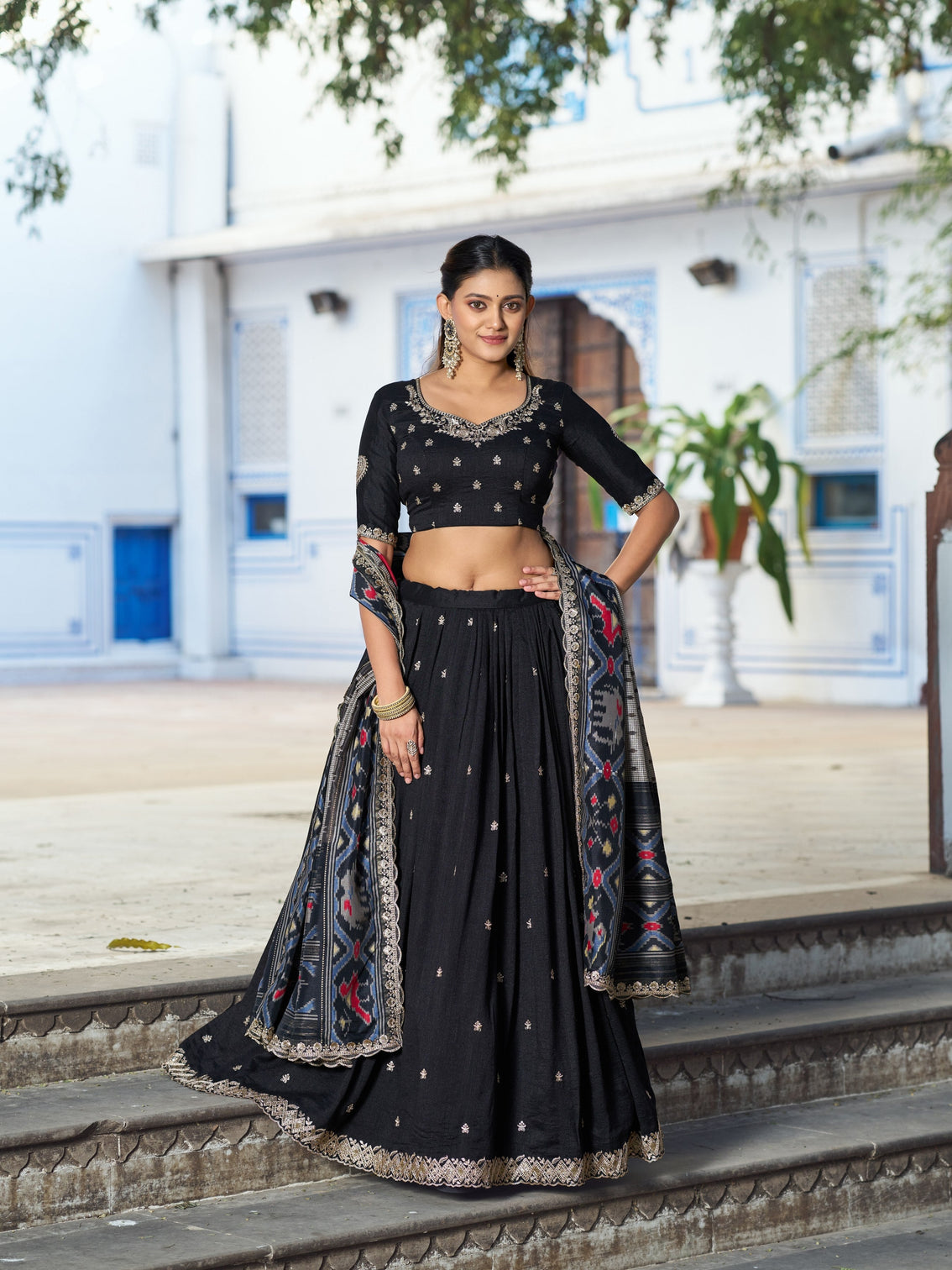 Sequince and thread embroidery work lehenga choli