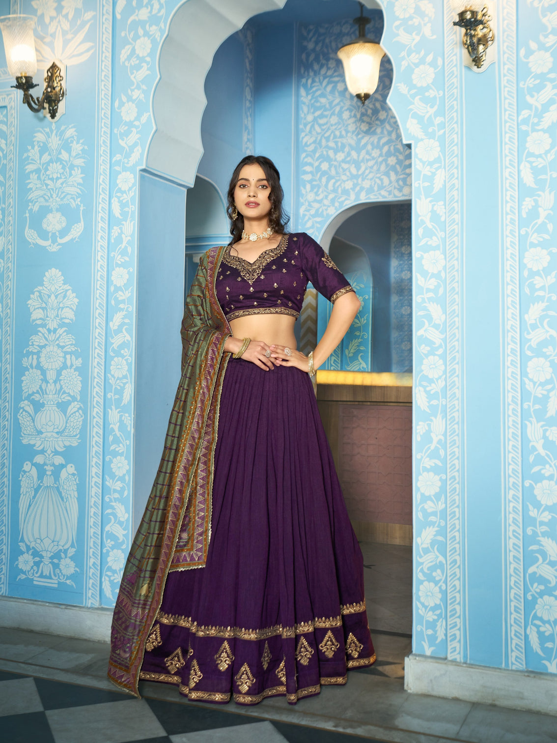 Dark purple color wedding wear lehenga choli
