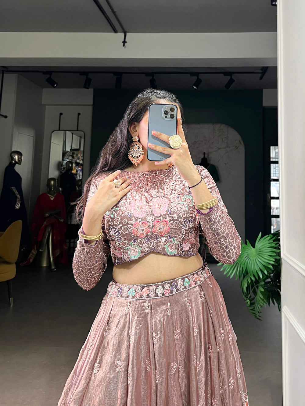 Onion color fendi co ord set with sequins thread embroidery work