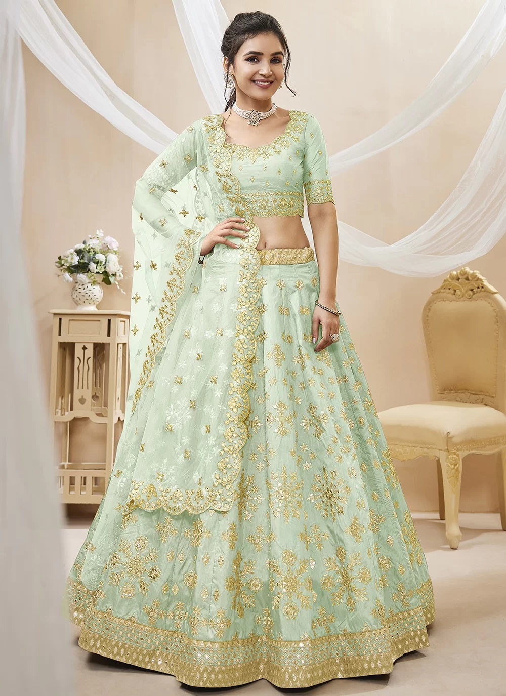 Sequins and zari embroidered designer lehenga choli