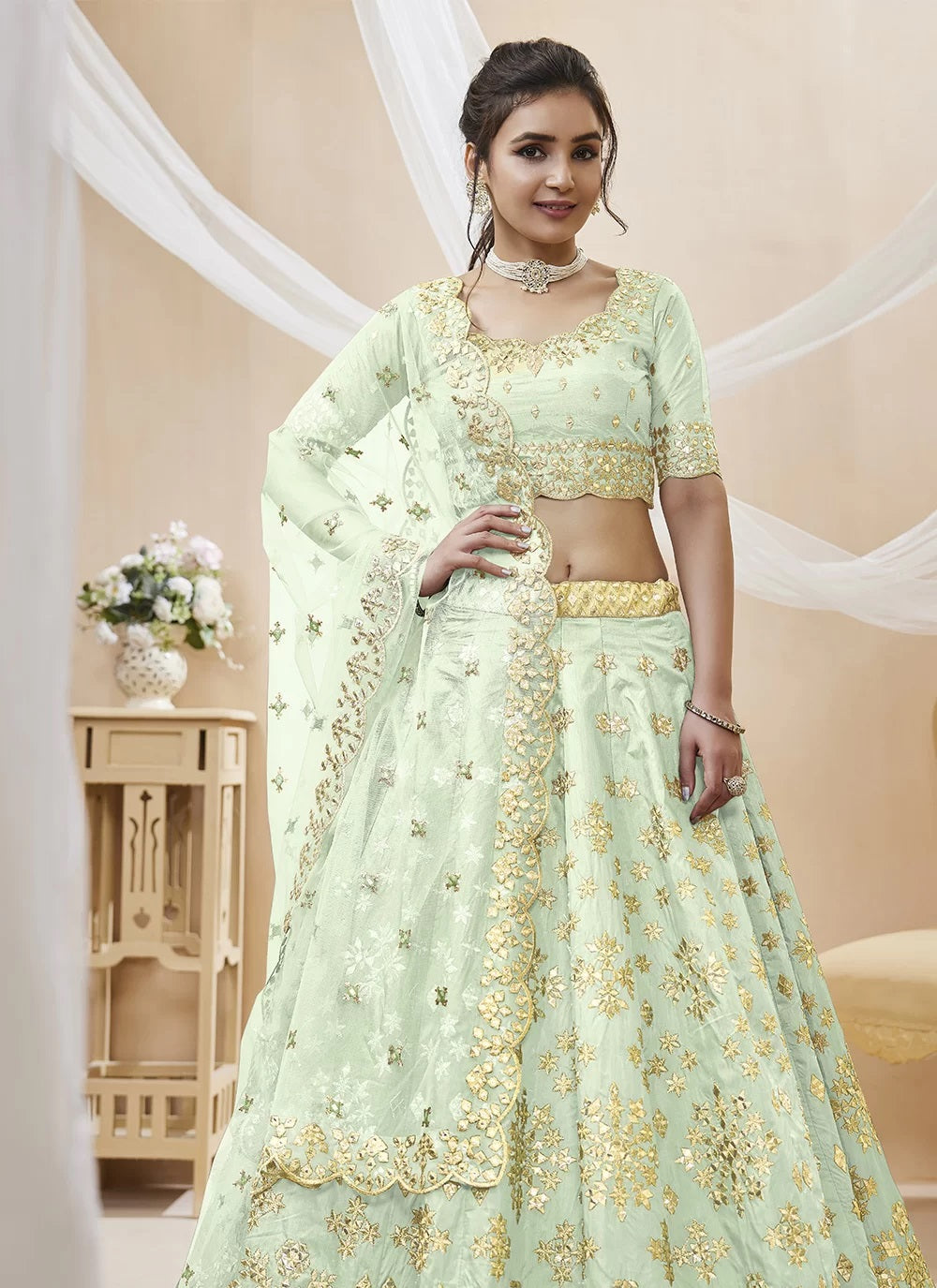 Sequins and zari embroidered designer lehenga choli
