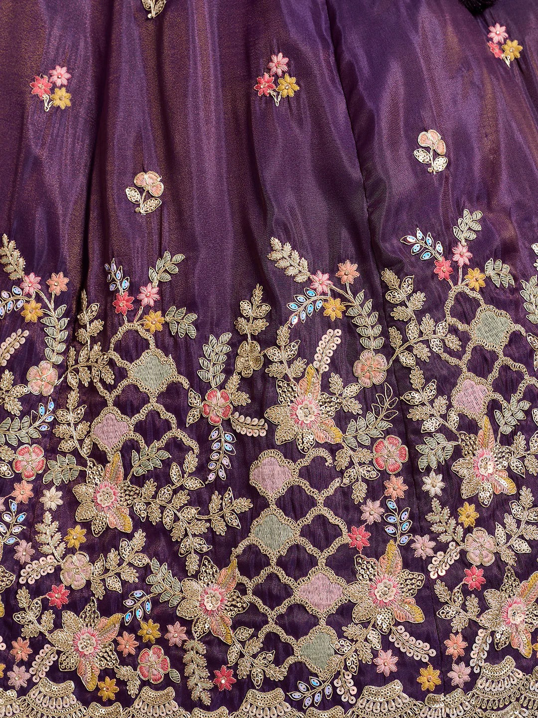 Royal purple tissue bridesmaid lehenga with sequins thread embroidery