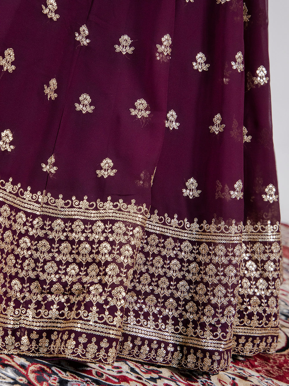Wine Color Sequins & Embroidery Thread Work Georgette Lehenga Choli
