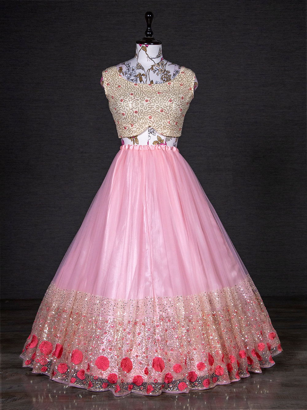 Light Pink Color Sequins Embroidery Work Net Lehenga Choli With Dupatta