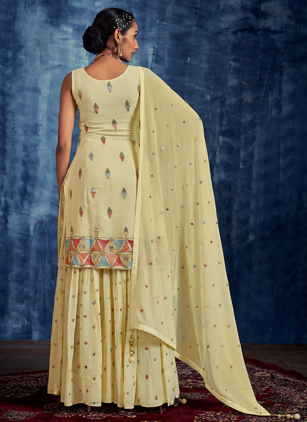 Yellow Embroidered Pure Georgette Salwar Stitched