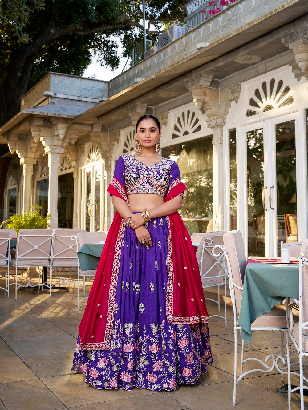 Purple vichitra silk lehenga choli with sequins thread embroidery