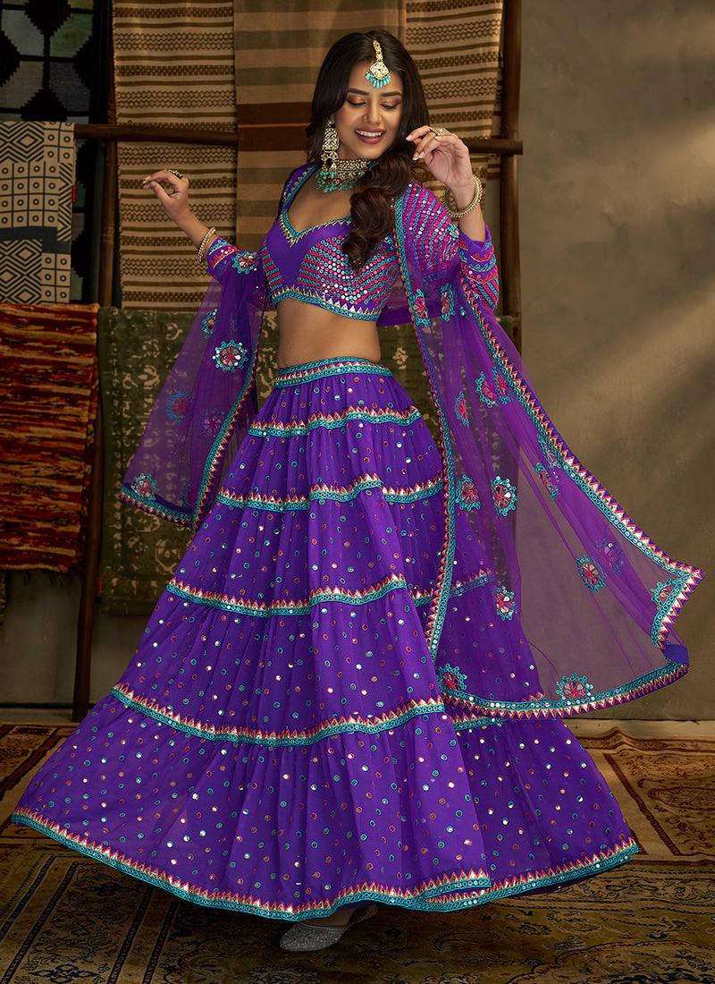 Sequins Work Purple Ghagra Choli