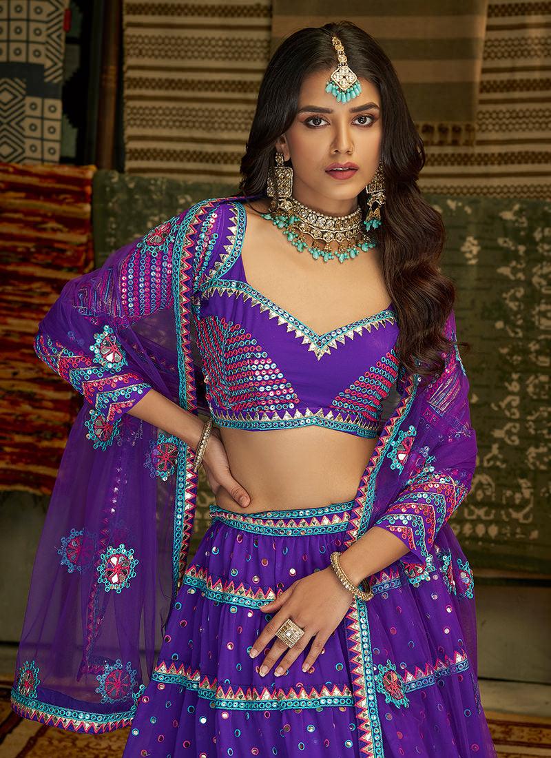 Sequins Work Purple Ghagra Choli