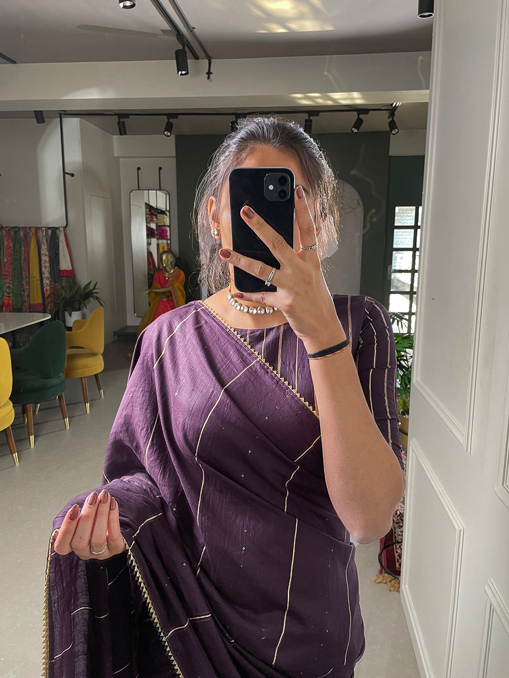 Wine Sequins And Zari Work Viscose Chanderi Saree