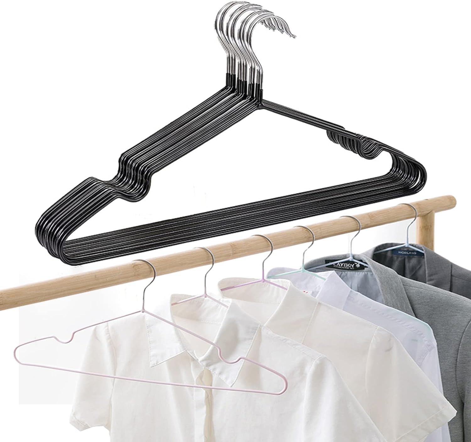 Set of 20 - Heavy-Duty Non-Slip Metal Suit & Coat Hangers | Rubber-Coated Anti-Slip Black Finish | Space-Saving Friction Hangers for Jackets, Shirts, Dresses – Chrome Hook