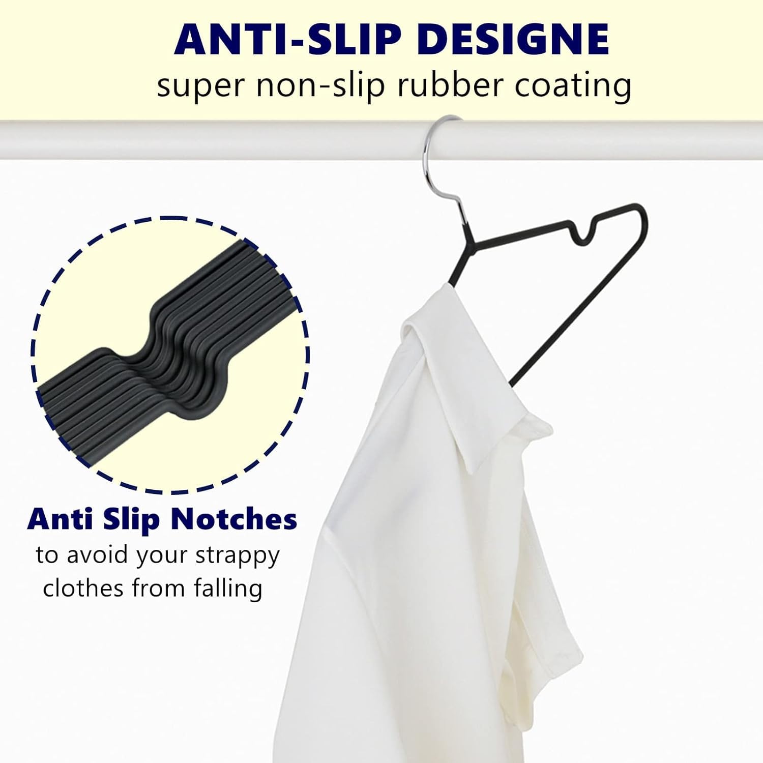 Set of 10 - Heavy-Duty Non-Slip Metal Suit & Coat Hangers | Rubber-Coated Anti-Slip Black Finish | Space-Saving Friction Hangers for Jackets, Shirts, Dresses – Chrome Hook