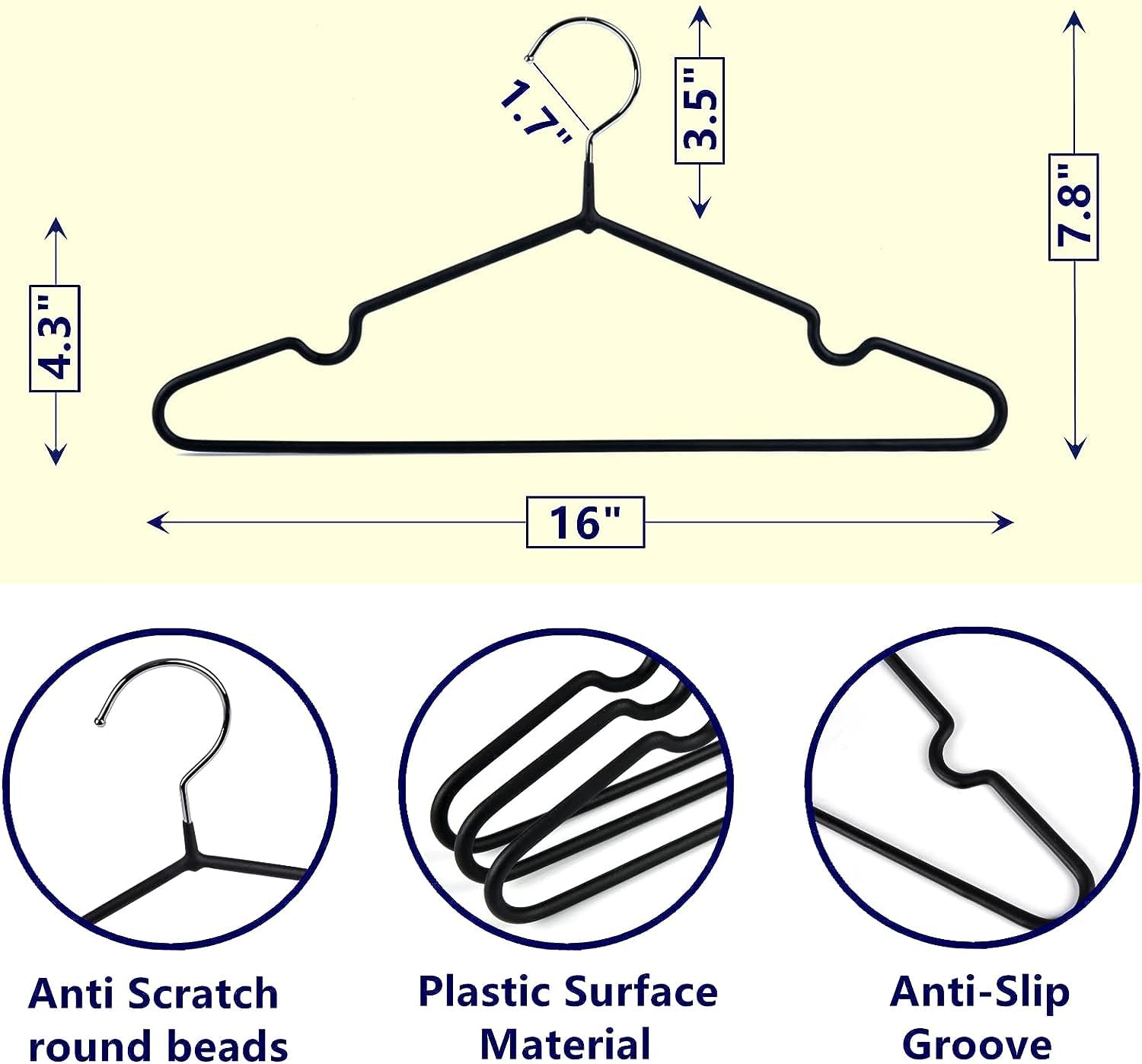 Set of 10 - Heavy-Duty Non-Slip Metal Suit & Coat Hangers | Rubber-Coated Anti-Slip Black Finish | Space-Saving Friction Hangers for Jackets, Shirts, Dresses – Chrome Hook
