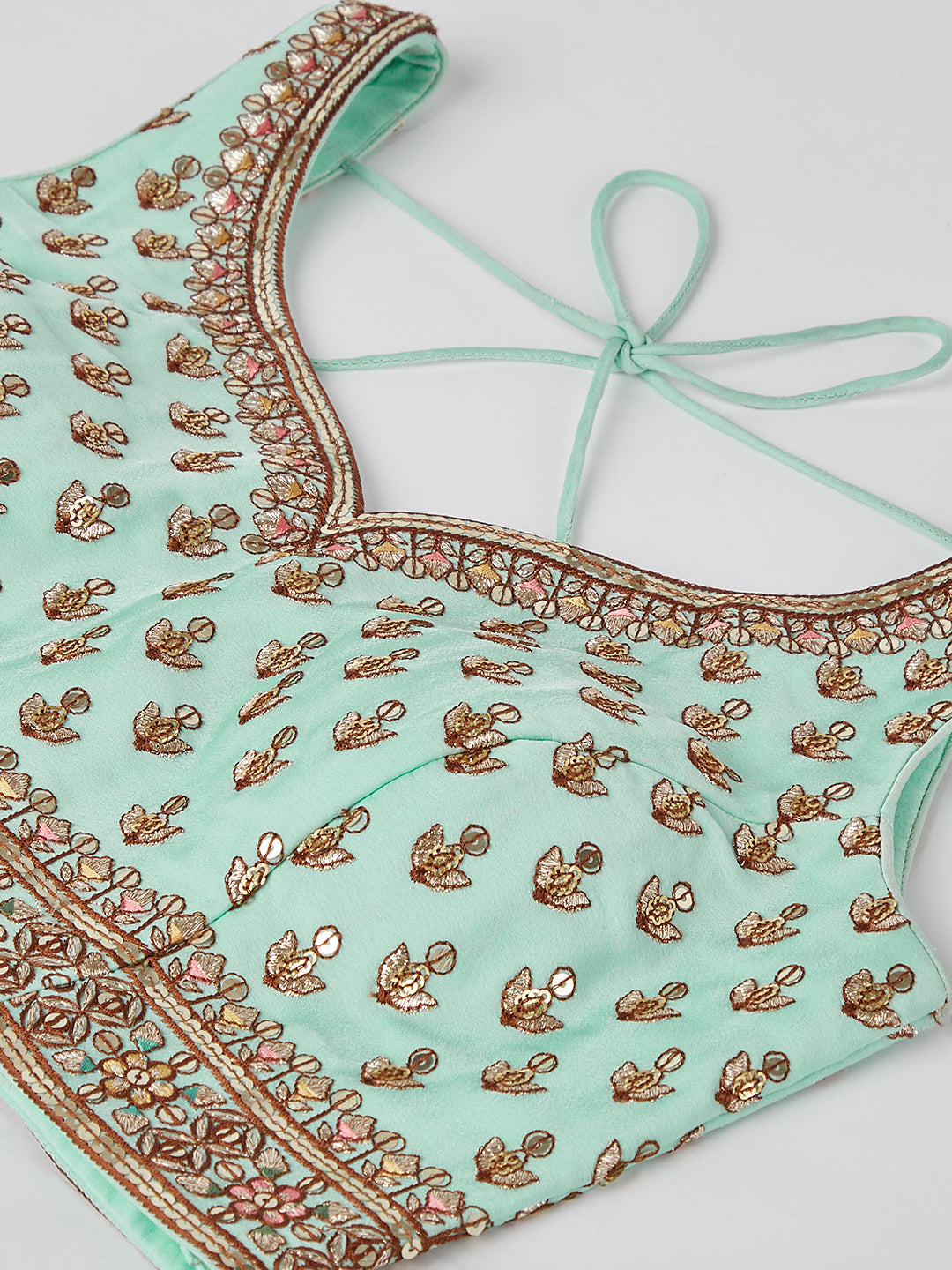 Shimmering Sea Green Lehenga Choli Set: Sequins & Thread Embroidery