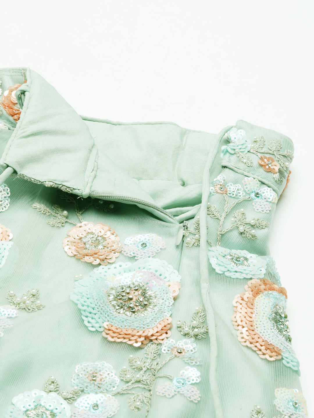 Shimmering Sea Green Lehenga Choli Set - Zari, Sequins & Thread Embroidery