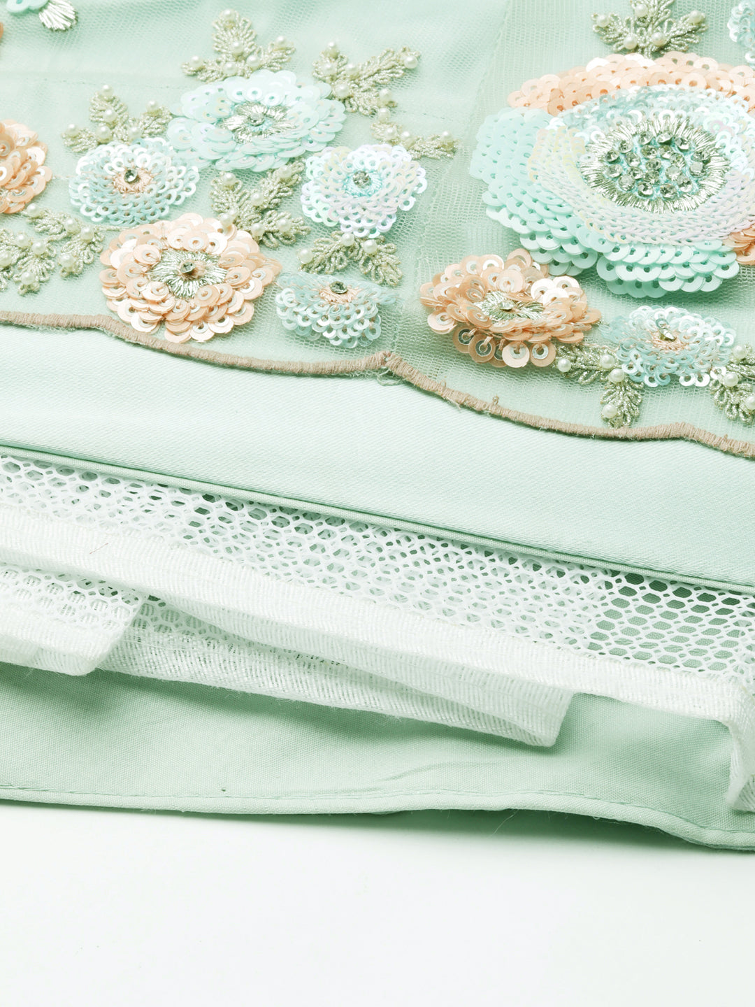 Shimmering Sea Green Lehenga Choli Set - Zari, Sequins & Thread Embroidery