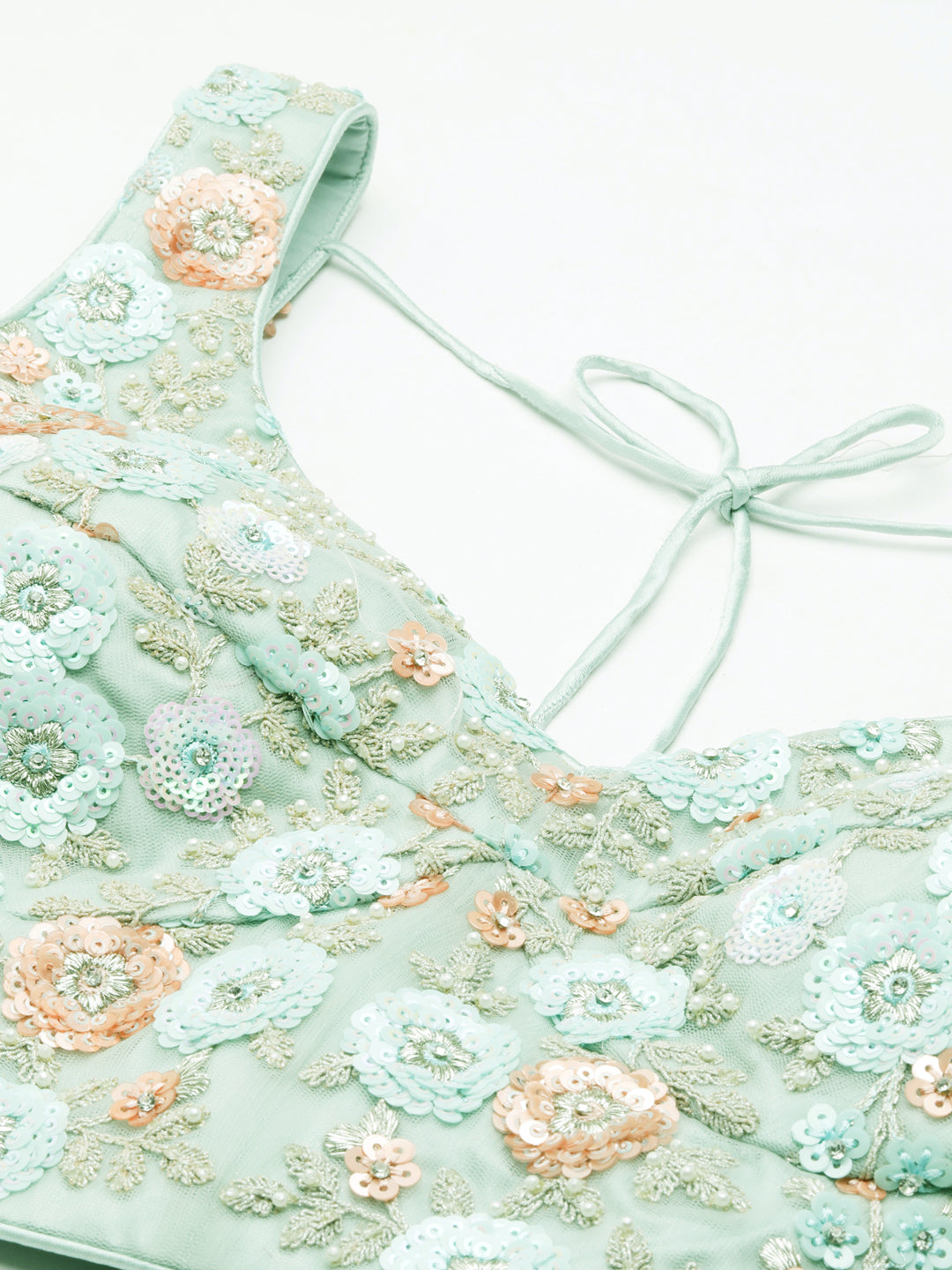 Shimmering Sea Green Lehenga Choli Set - Zari, Sequins & Thread Embroidery
