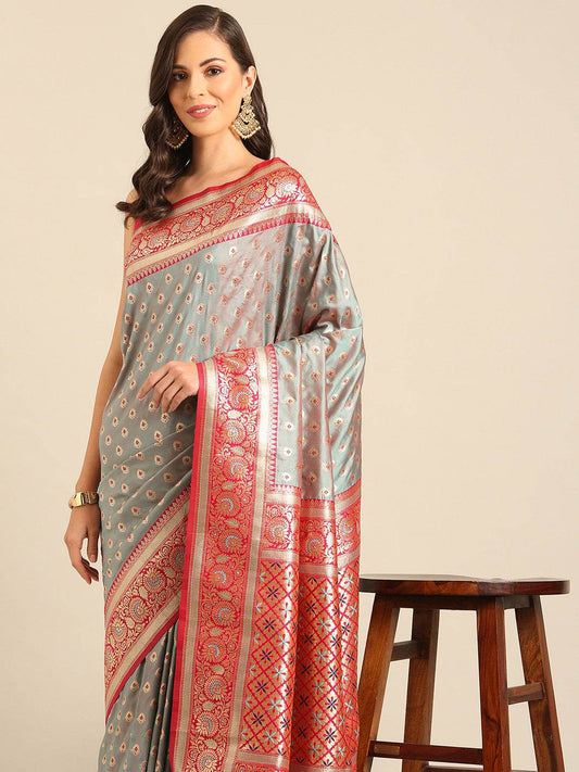 Sea Green Silk Blend Saree With Blouse Piece