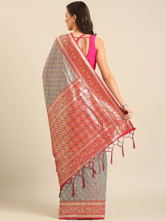 Sea Green Silk Blend Saree With Blouse Piece
