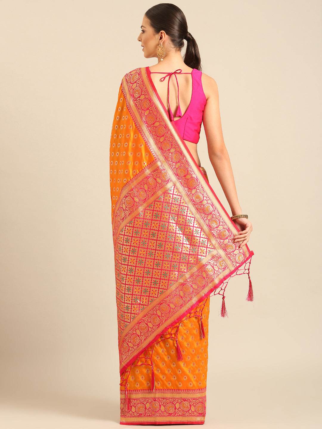 Mustard Silk Blend Saree With Blouse Piece