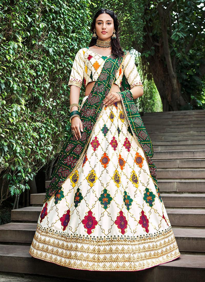 Silk Base White Embroidered Lehenga