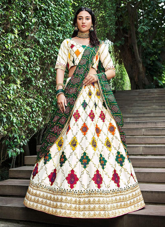 Silk Base White Embroidered Lehenga