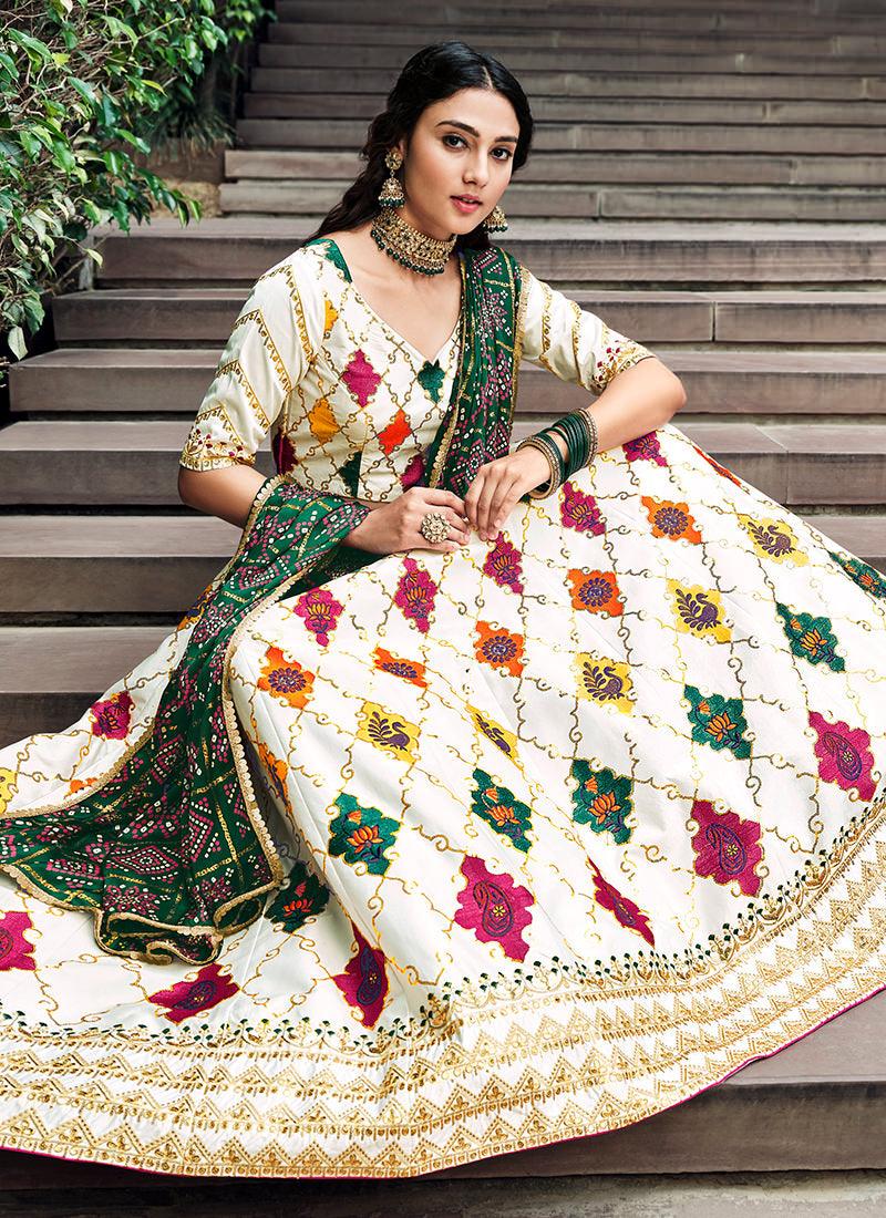 Silk Base White Embroidered Lehenga