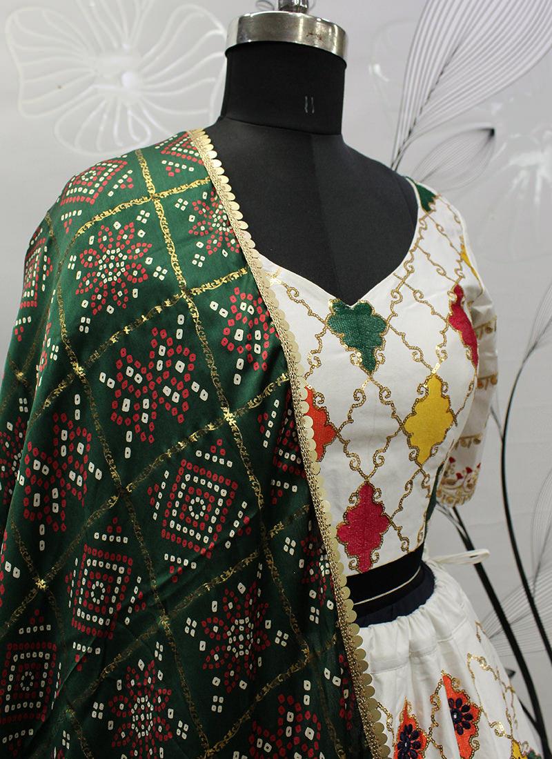 Silk Base White Embroidered Lehenga