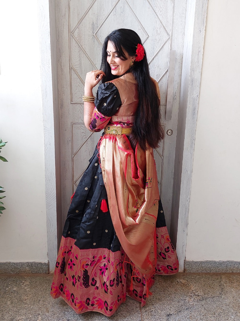 Black Color Weaving Zari Work Jacquard Paithani Lehenga Choli Set
