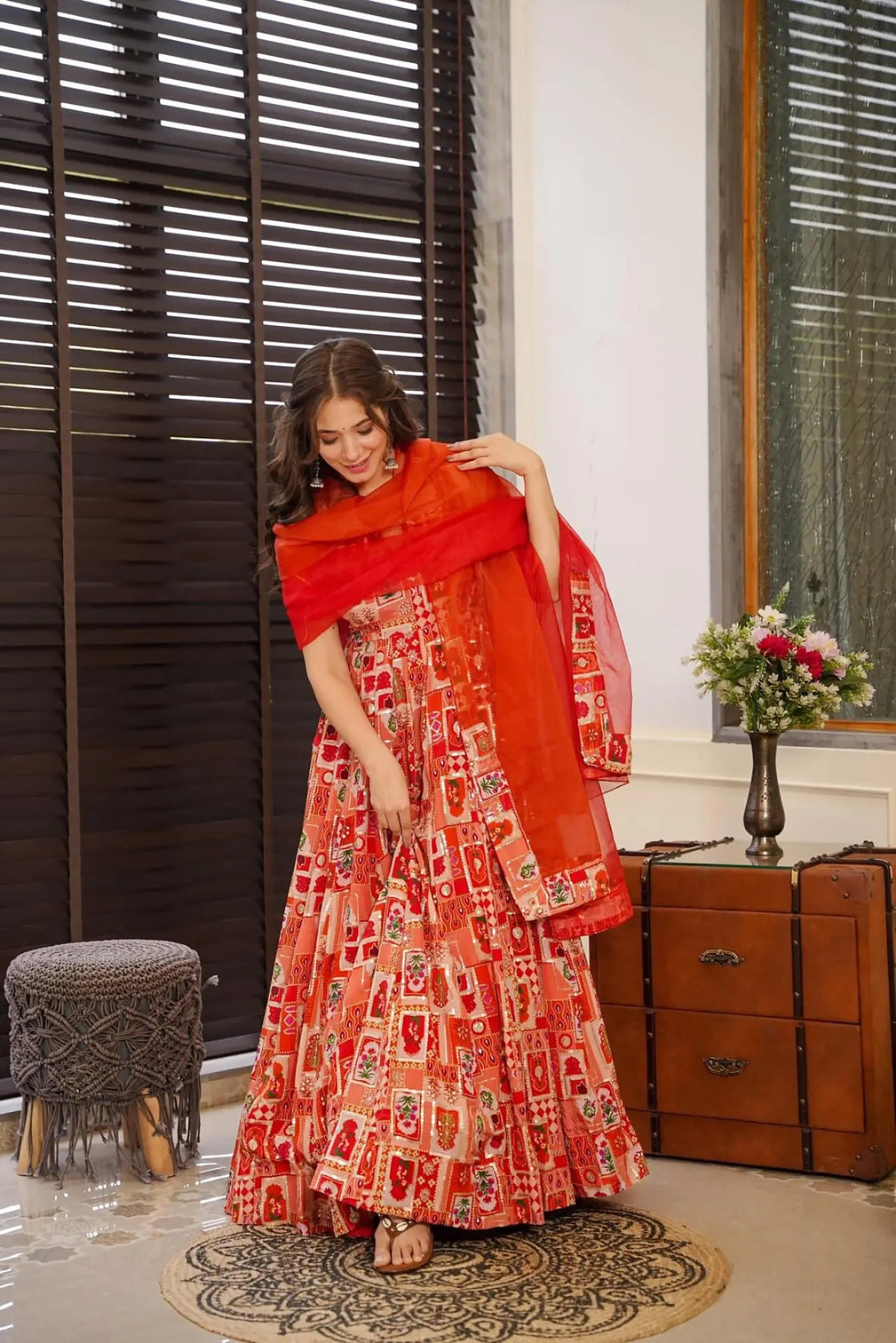 Silk Digital Print Anarkali Gown with Dupatta Collection