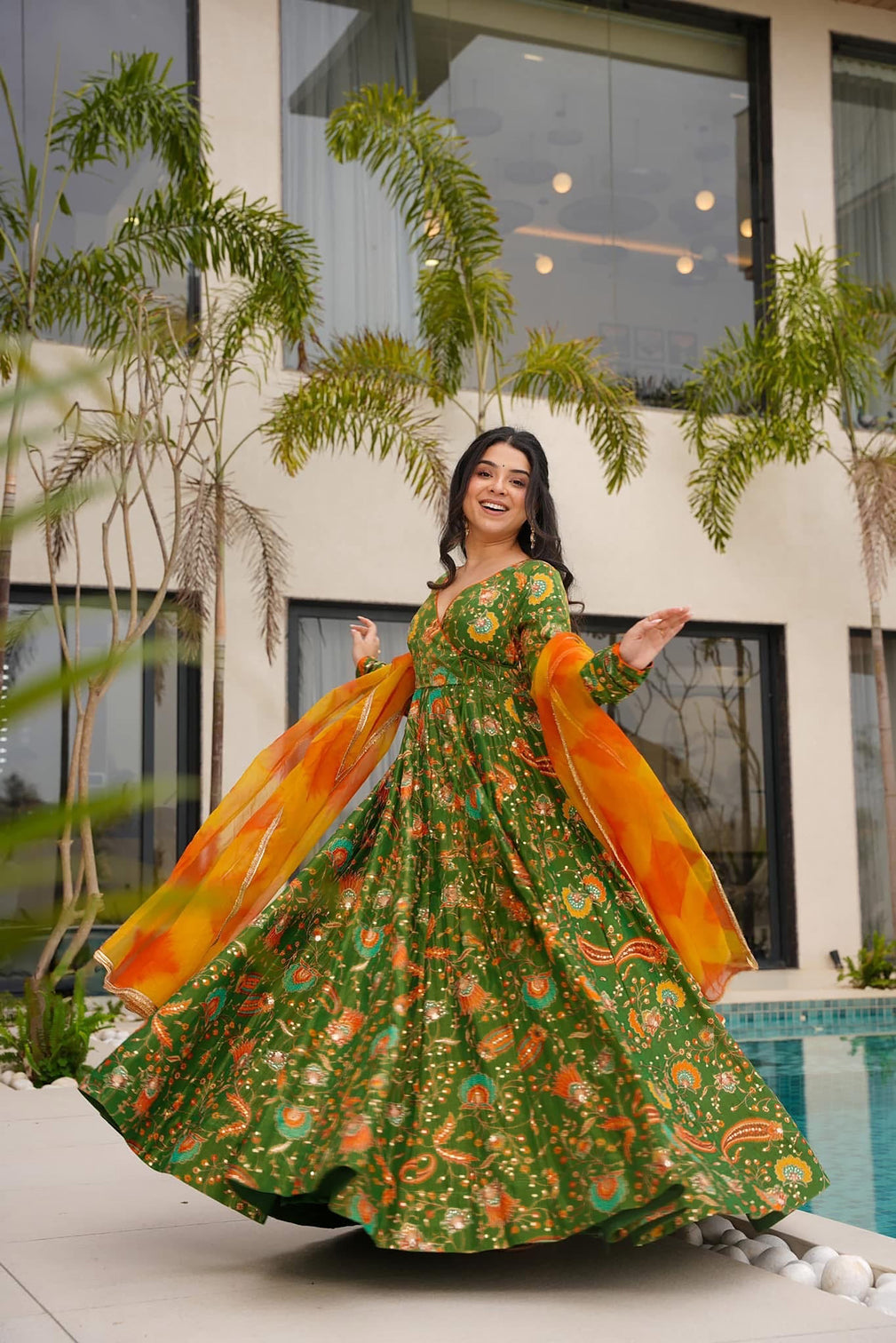 Silk Digital Print Anarkali Gown with Dupatta Collection