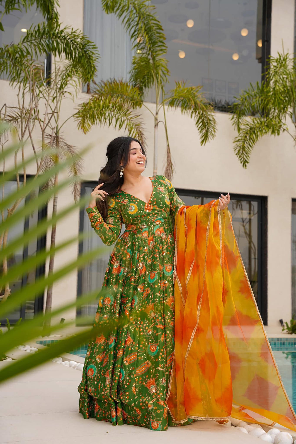 Silk Digital Print Anarkali Gown with Dupatta Collection