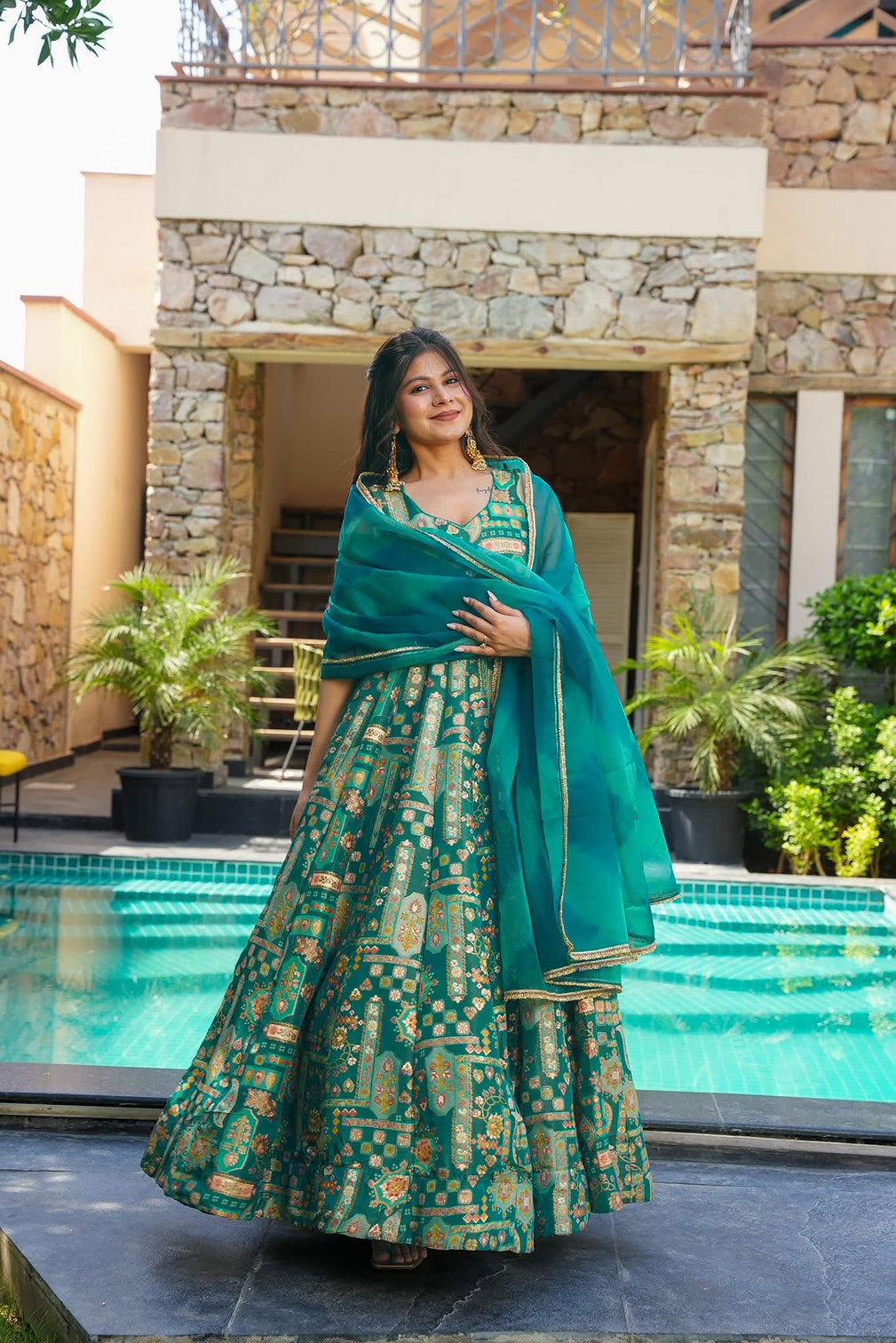 Silk Digital Print Anarkali Gown with Dupatta Collection