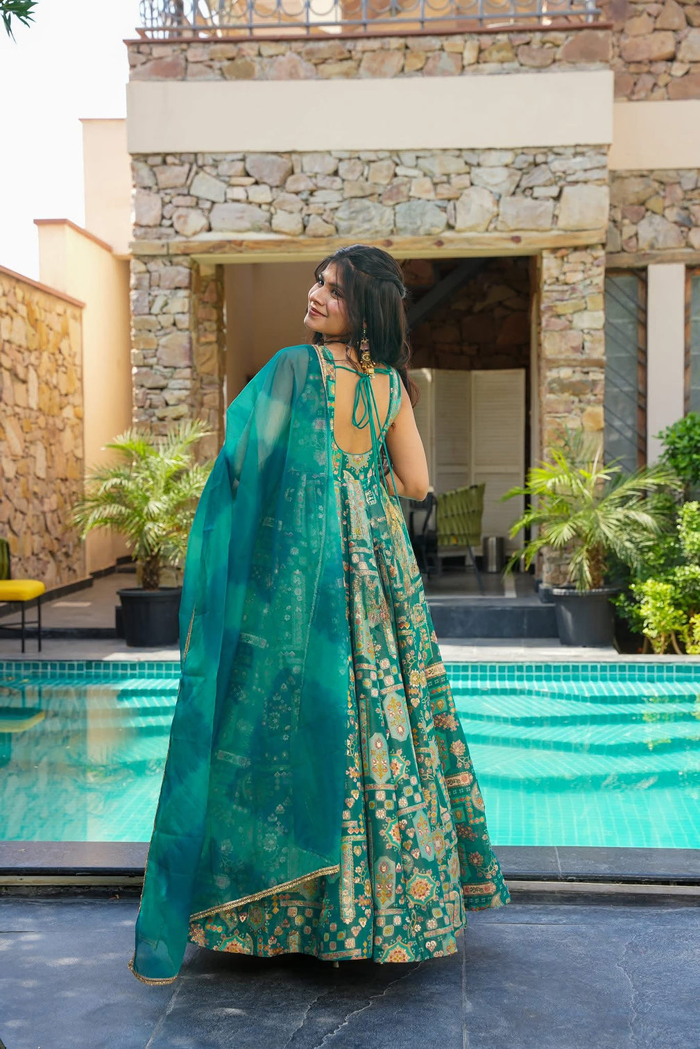 Silk Digital Print Anarkali Gown with Dupatta Collection