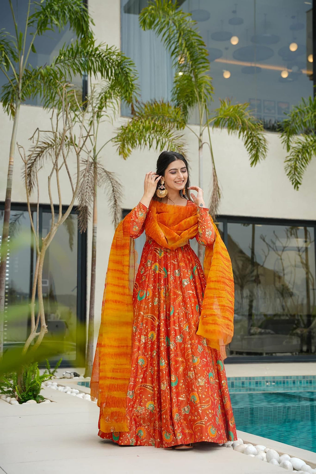 Silk Digital Print Anarkali Gown with Dupatta Collection