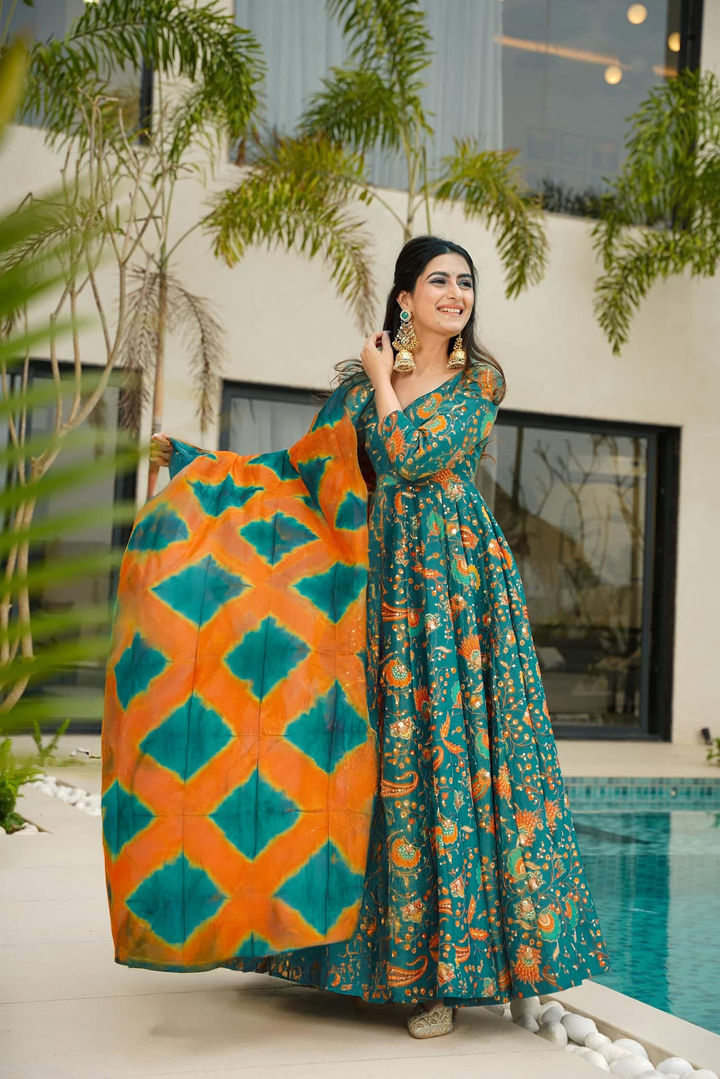 Silk Digital Print Anarkali Gown with Dupatta Collection