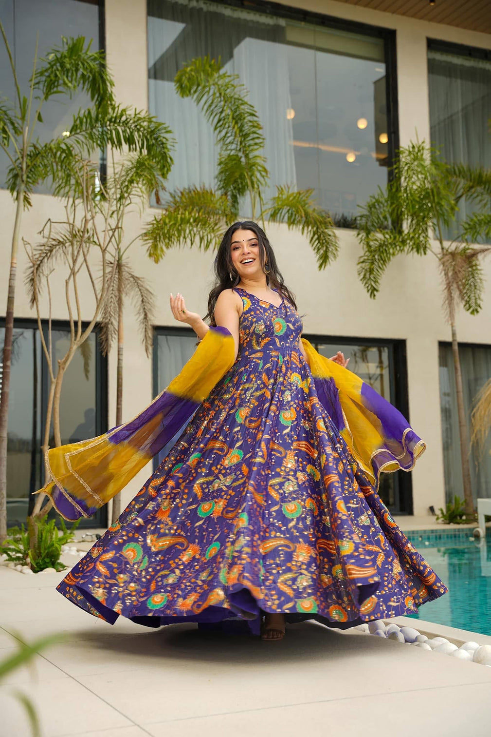 Silk Digital Print Anarkali Gown with Dupatta Collection