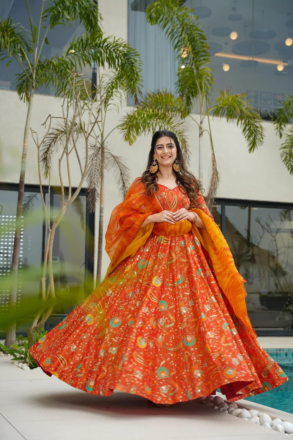 Silk Digital Print Anarkali Gown with Dupatta Collection