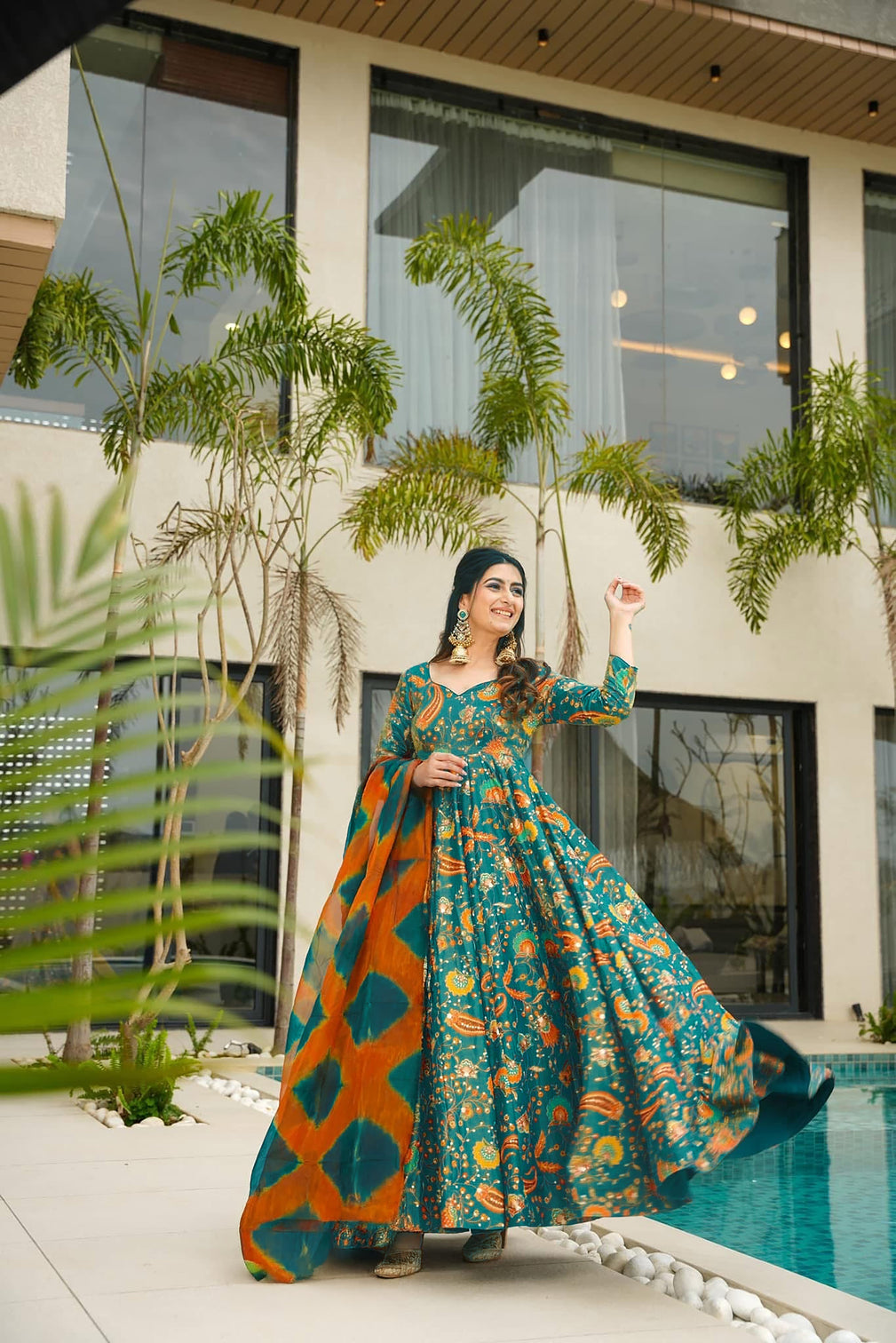 Silk Digital Print Anarkali Gown with Dupatta Collection