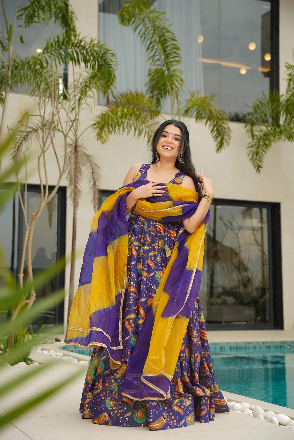 Silk Digital Print Anarkali Gown with Dupatta Collection