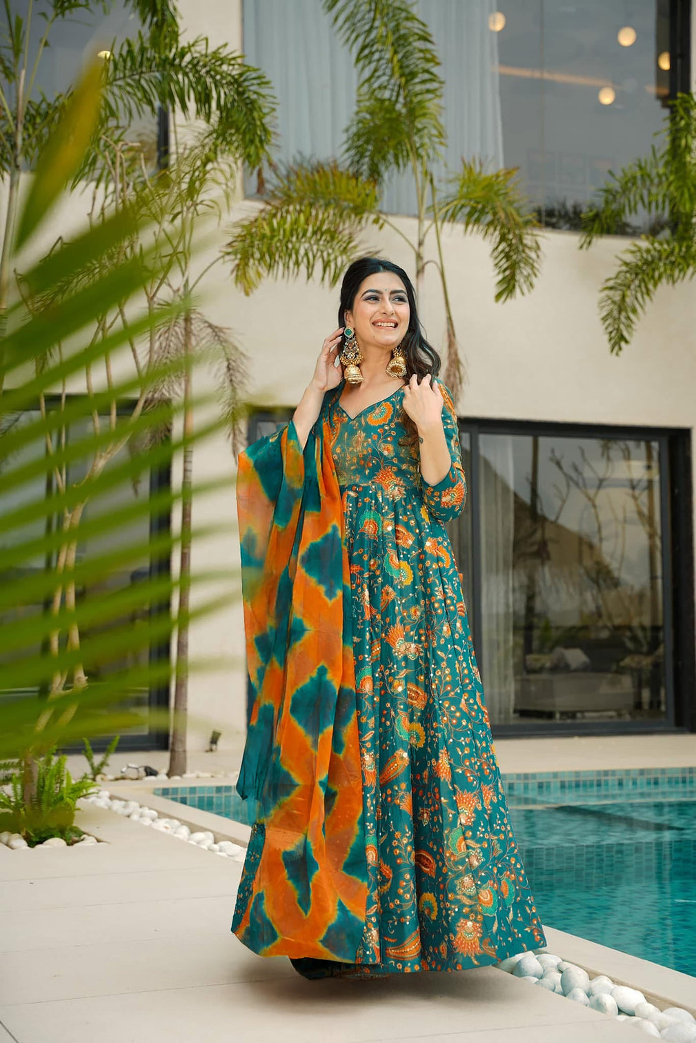 Silk Digital Print Anarkali Gown with Dupatta Collection