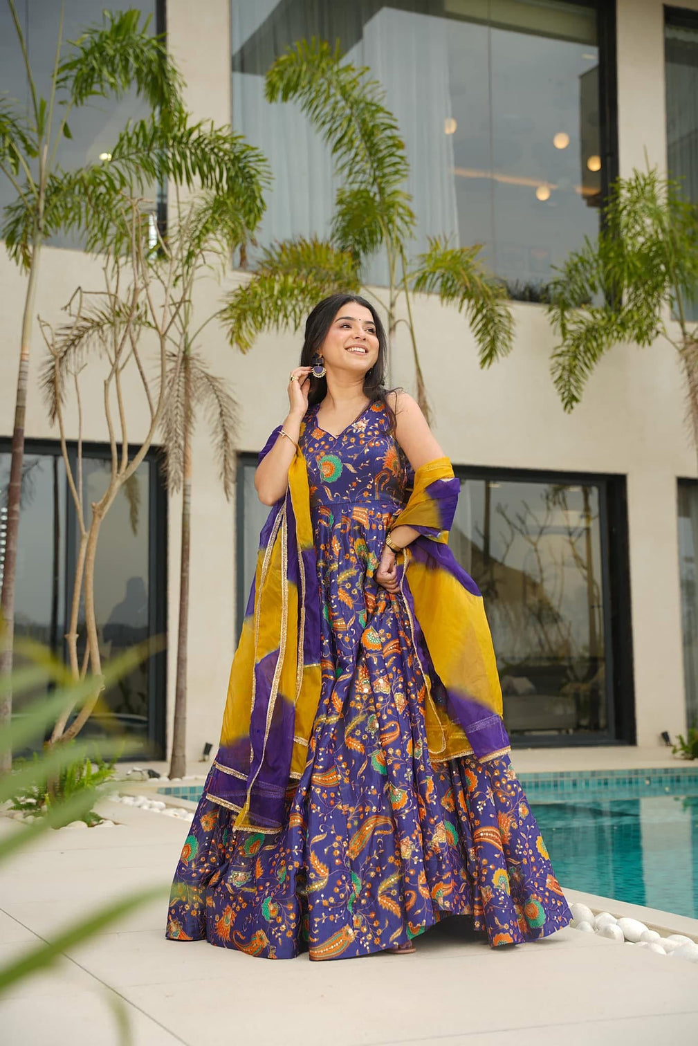 Silk Digital Print Anarkali Gown with Dupatta Collection