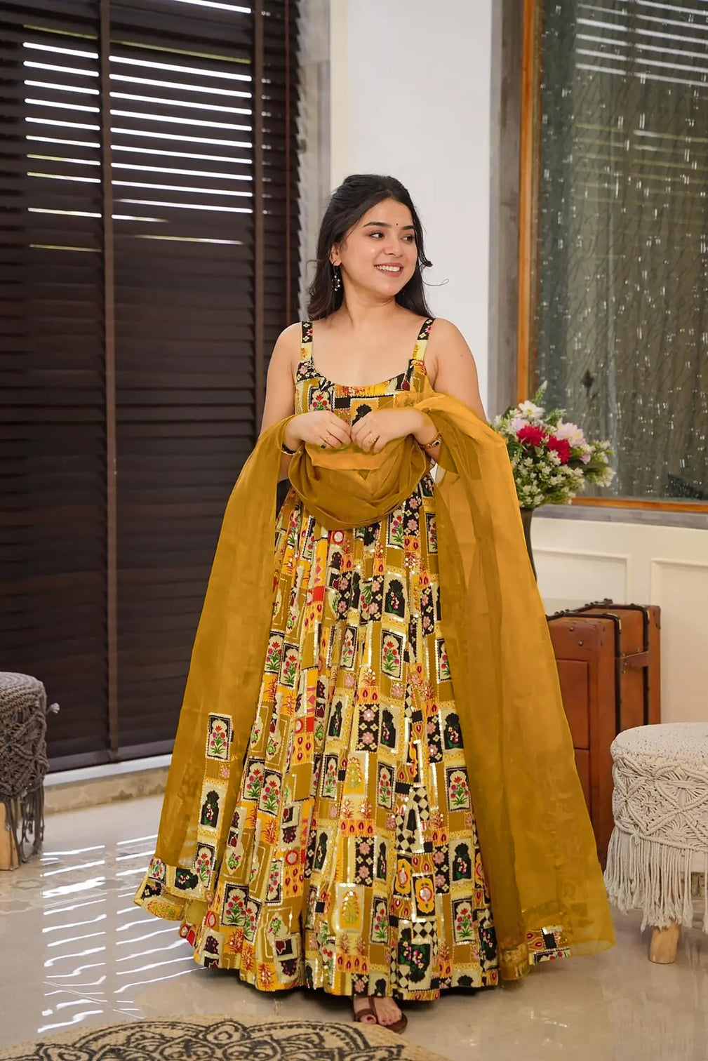 Silk Digital Print Anarkali Gown with Dupatta Collection
