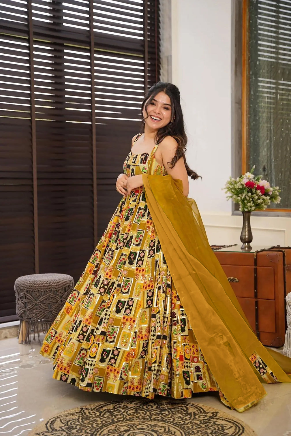 Silk Digital Print Anarkali Gown with Dupatta Collection