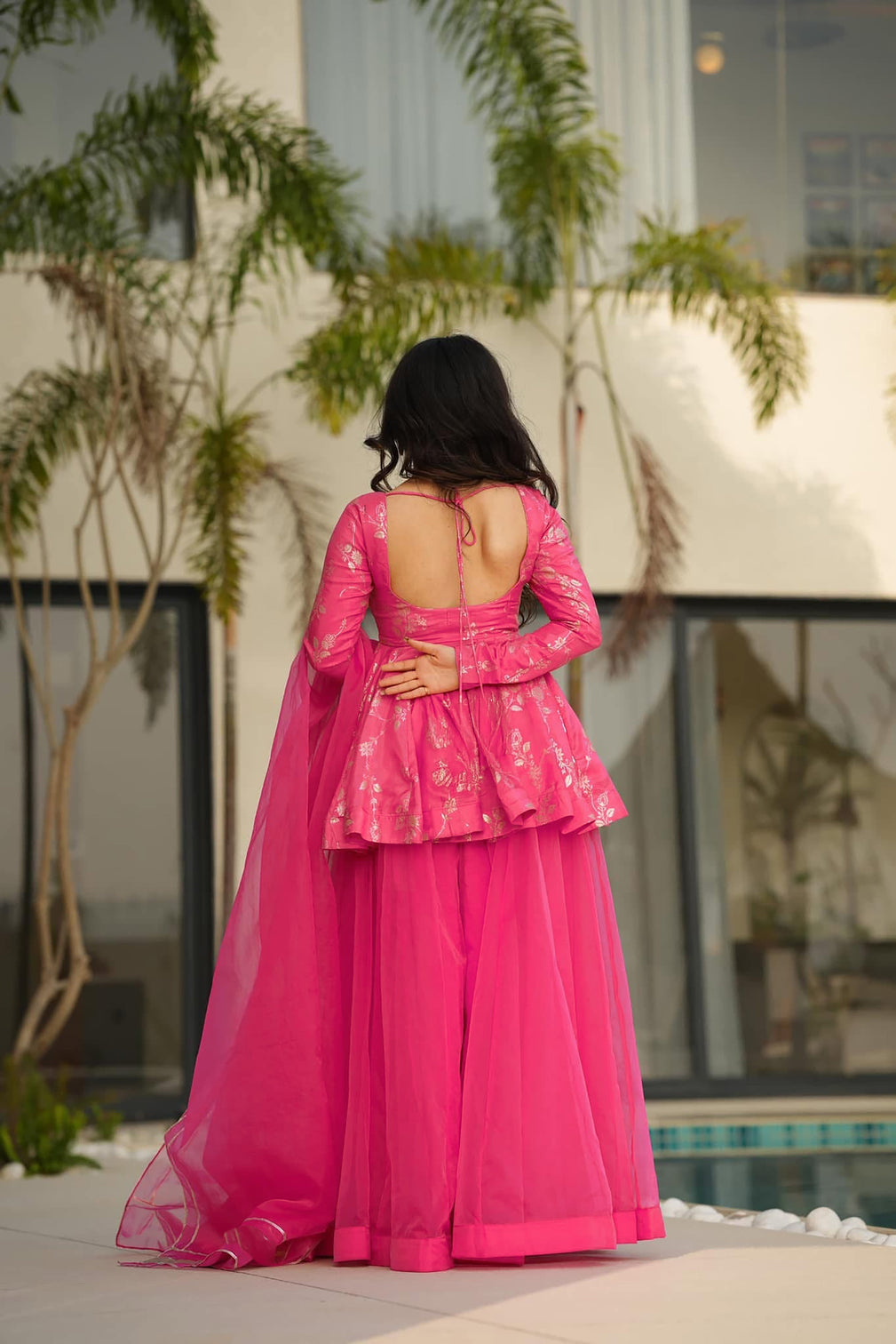 Silk Digital Print Sharara Suit with Organza Dupatta