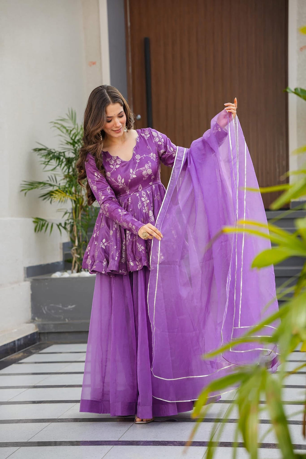 Silk Digital Print Sharara Suit with Organza Dupatta